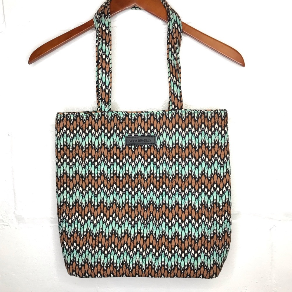 Vera Bradley Sierra Stream Tote Bag Mint Brown Black Quilted